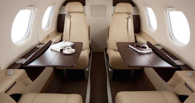 Embraer Phenom 100 cabin interior for Boca Raton charter