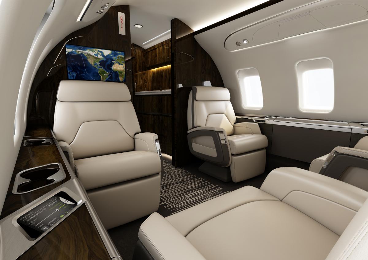 Bombardier Challenger 650 cabin interior for Boca Raton charter