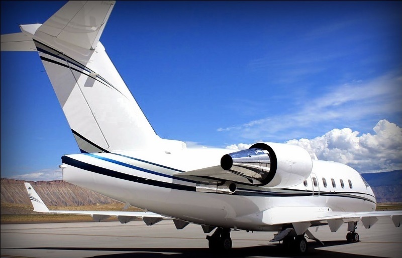 Challenger jet on the ramp for wheelchair-accessible charter from Boca Raton, Florida
