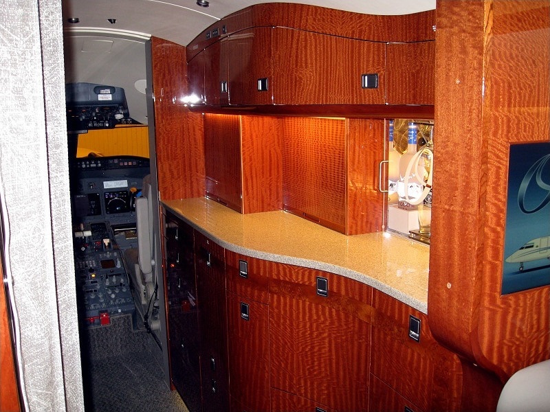 Private jet galley and cabin storage on an accessible charter aircraft from Boca Raton, Florida