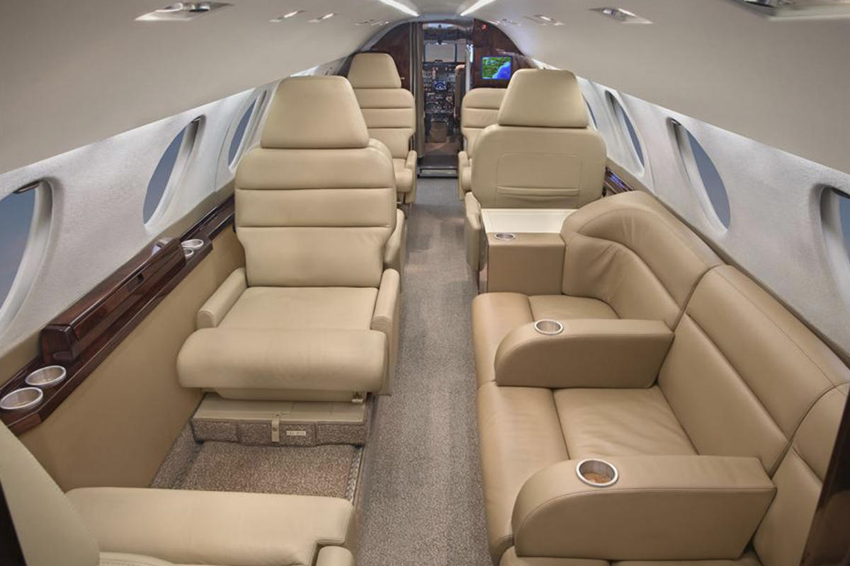 Falcon 20 cabin interior for Boca Raton charter