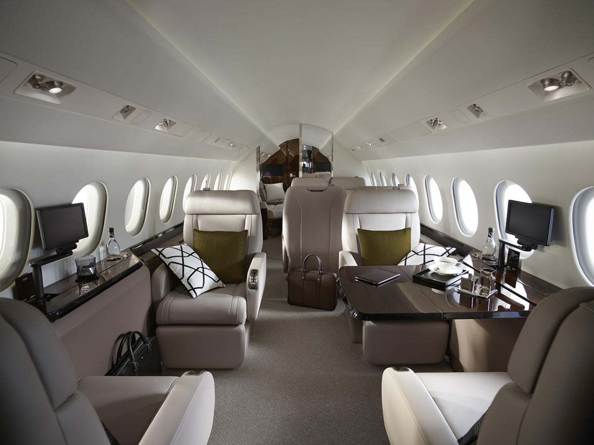 Dassault Falcon 900LX cabin interior for Boca Raton charter
